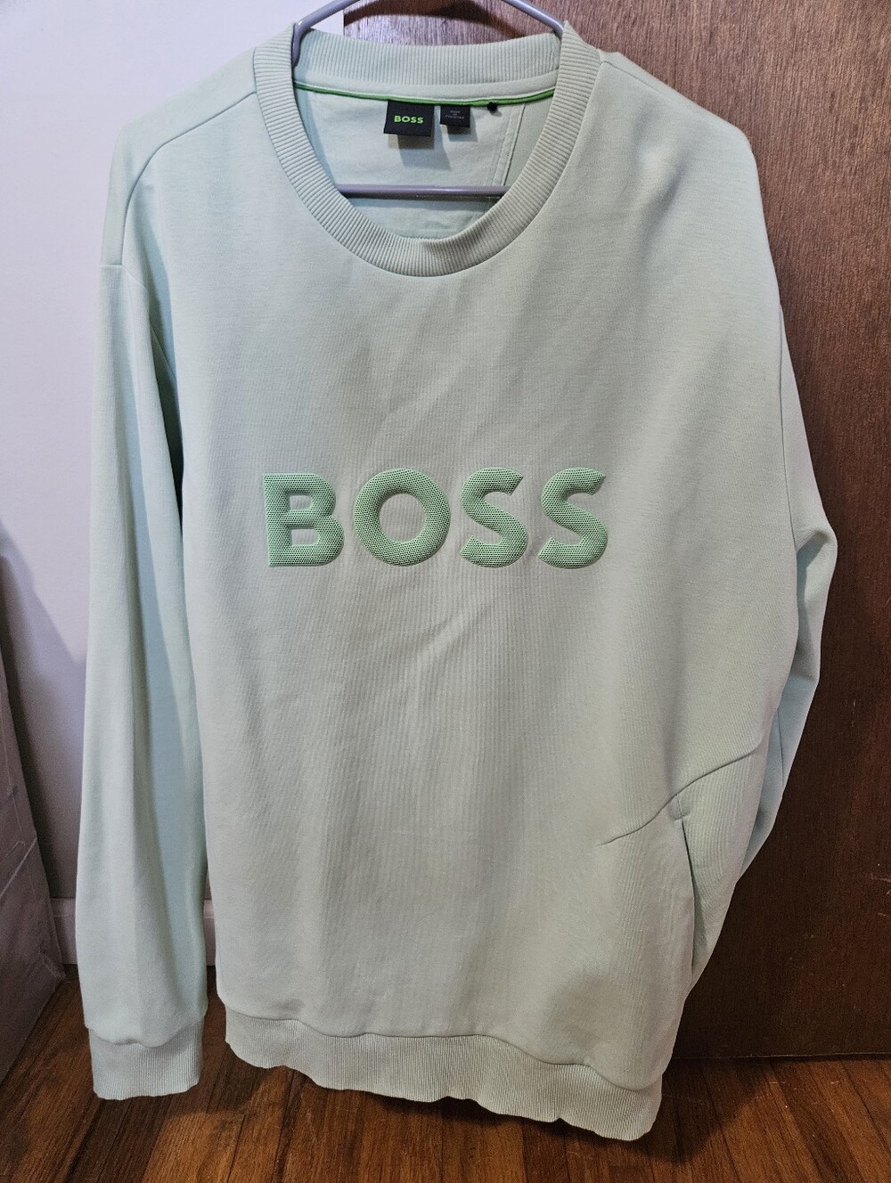 BOSS Mint Green Embossed Logo Crewneck Sweater Size XXL